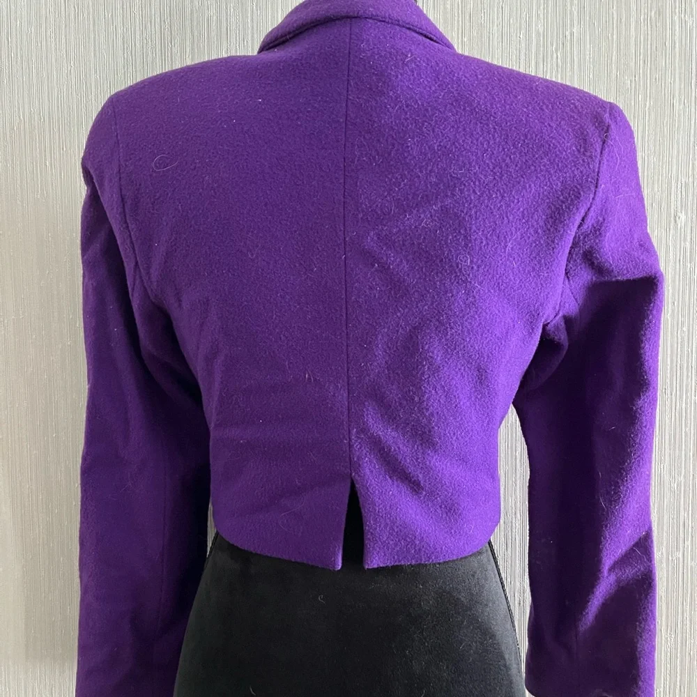 Vintage Express Purple Wool Cropped Blazer Jacket Small 1980s Statement - Picture 4 of 6